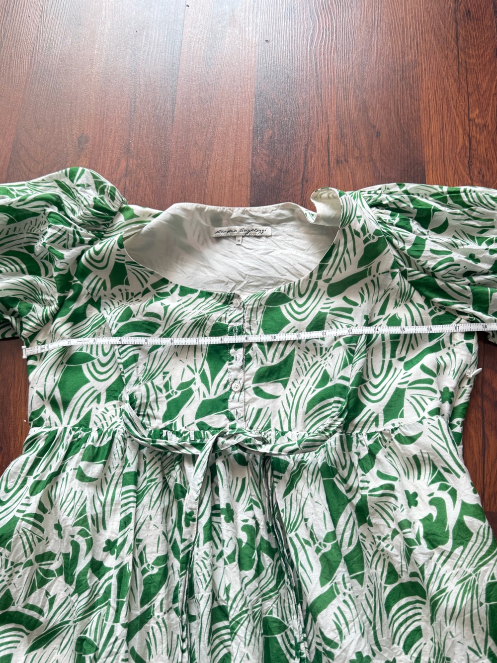 Silk Women's Green White Floral Tie Front Dress Size 36 - Picture 4 of 9